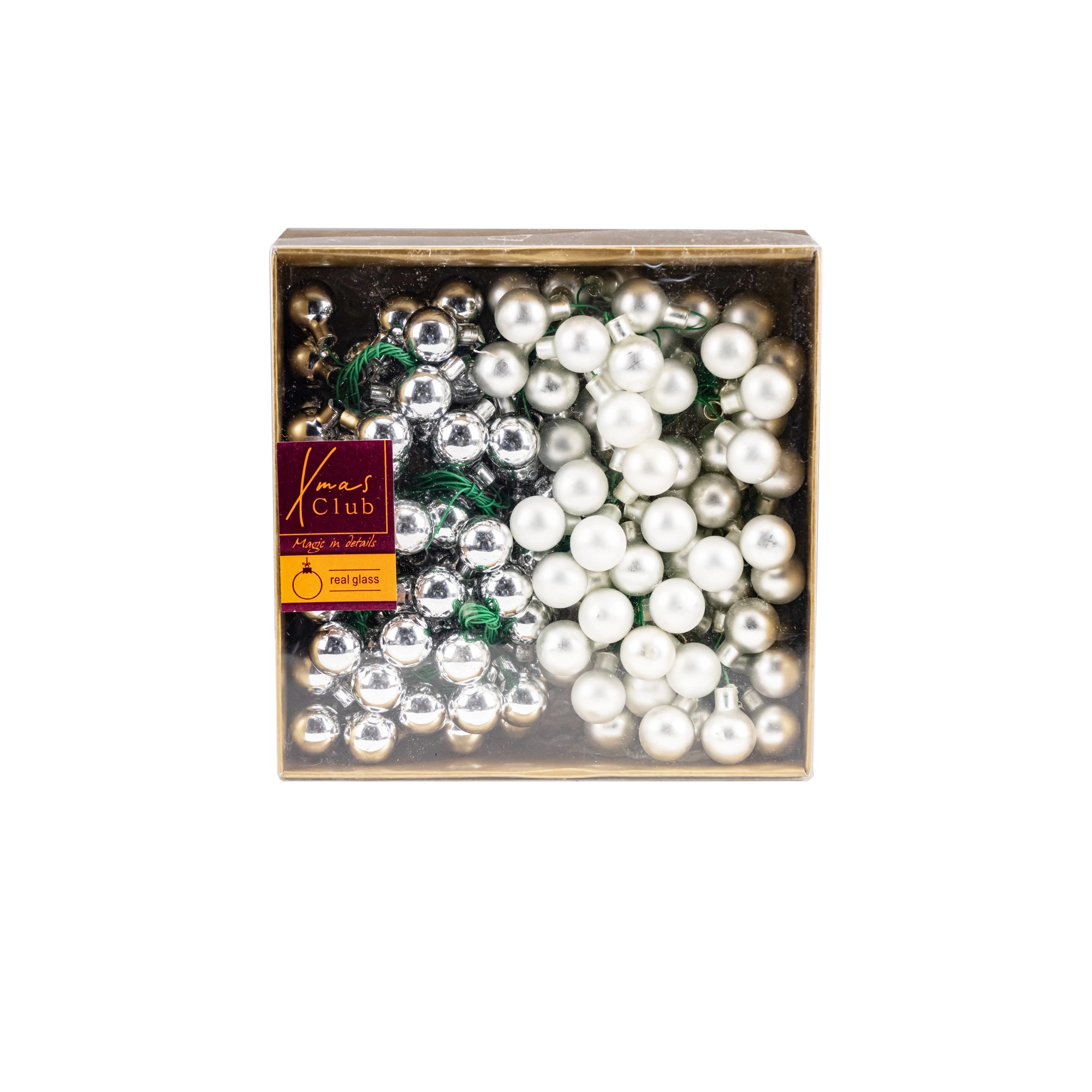 Glass Christmas balls on wire, plain , 144 pcs, Silver