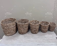 Grass baskets, 5pcs, 30x25xH24, 26x24xH20, 22x20.5xH14.5, 19.5x17xH13, 16x15xH9cm