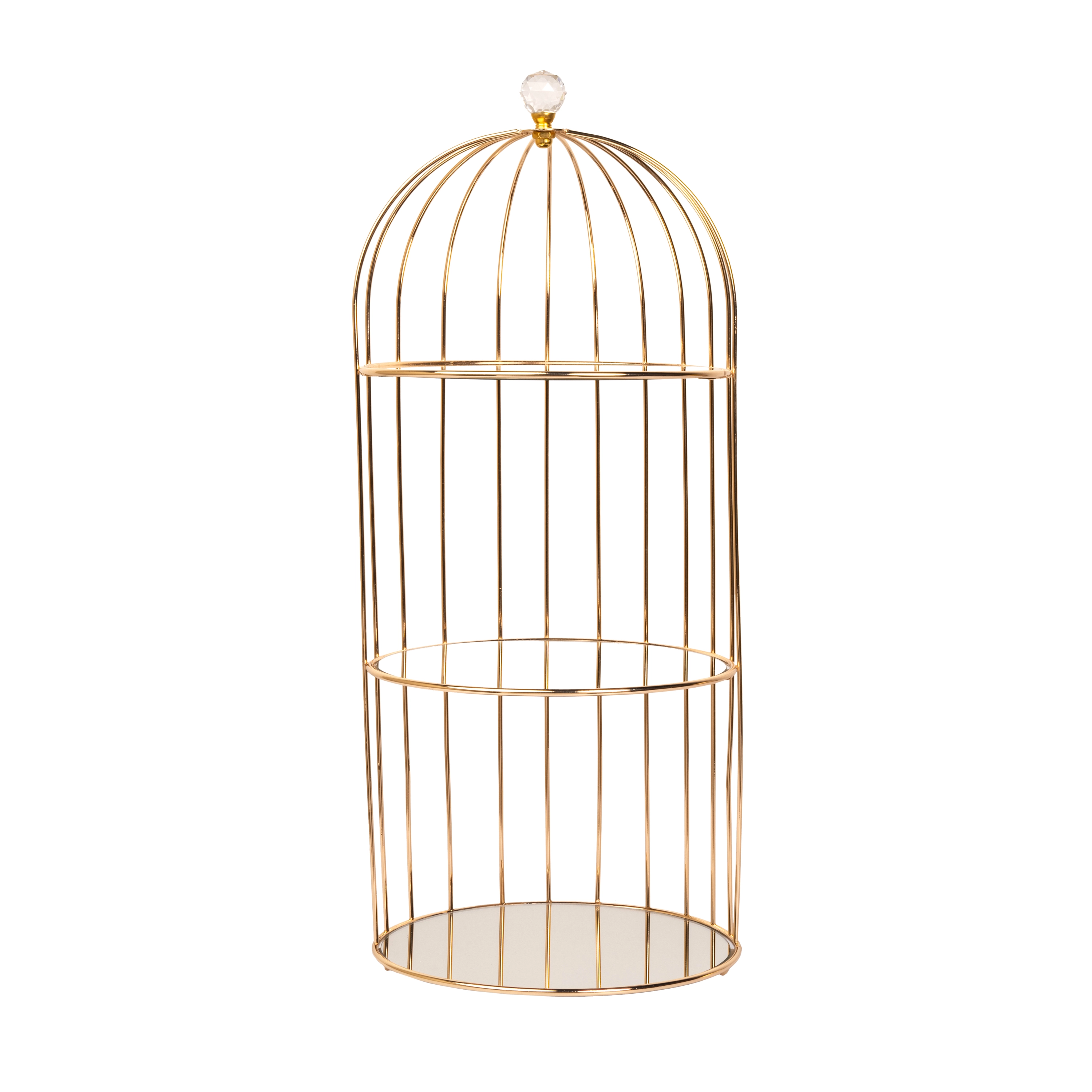 Metal cage stand with 3 mirror layers