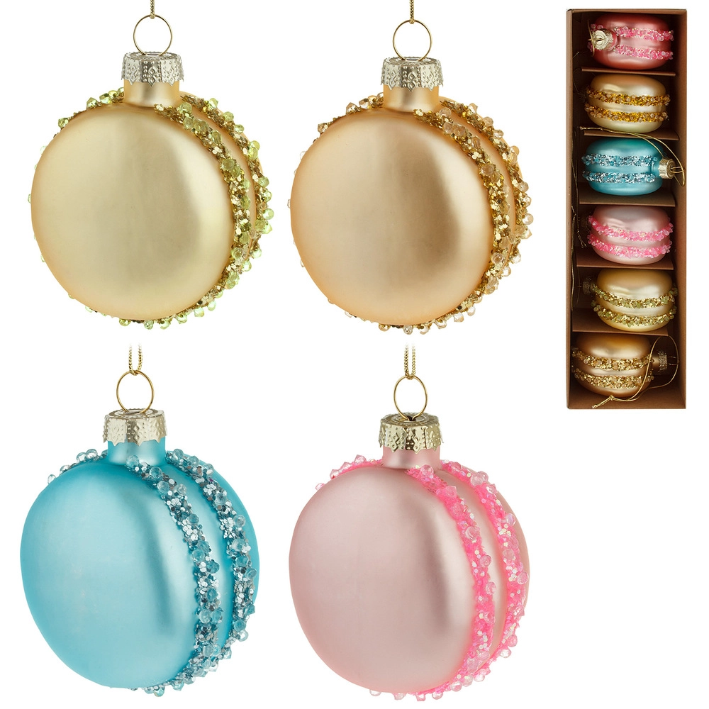 Glass christmas macarons, 6pcs, Multicolor