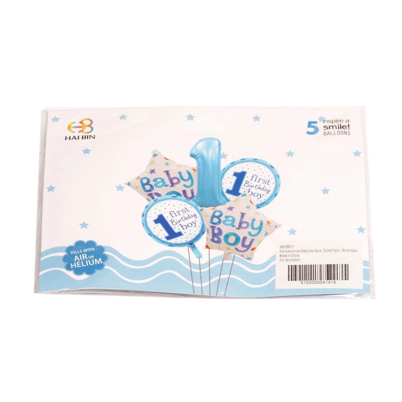 Foil balloon set Baby boy 5pcs, 32inch 1pcs, 18inch 4pcs