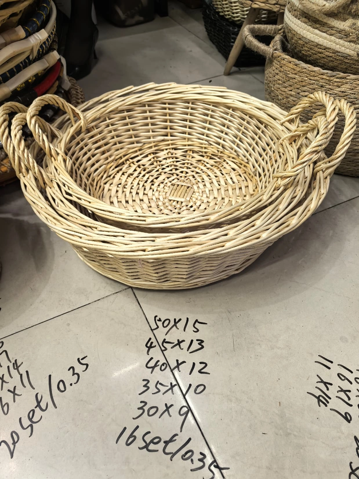 Willow basket D50xH15, D45xH13, D40xH12, D35xH10, D30xH9 cm, 6 pcs
