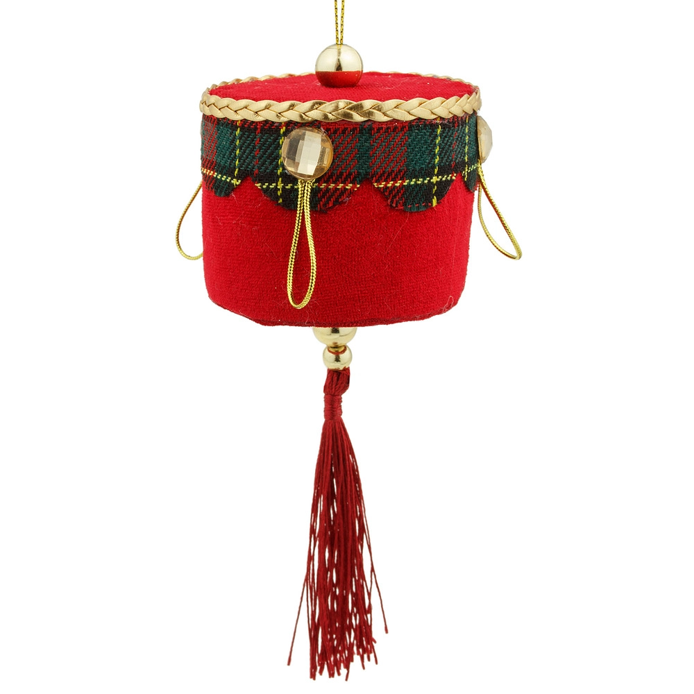 Velvet christmas tree decoration Drum with tassel D6,5x16cm | Wholesale flowers, plants and supplies Velvet christmas tree decoration Drum with tassel D6,5x16cm