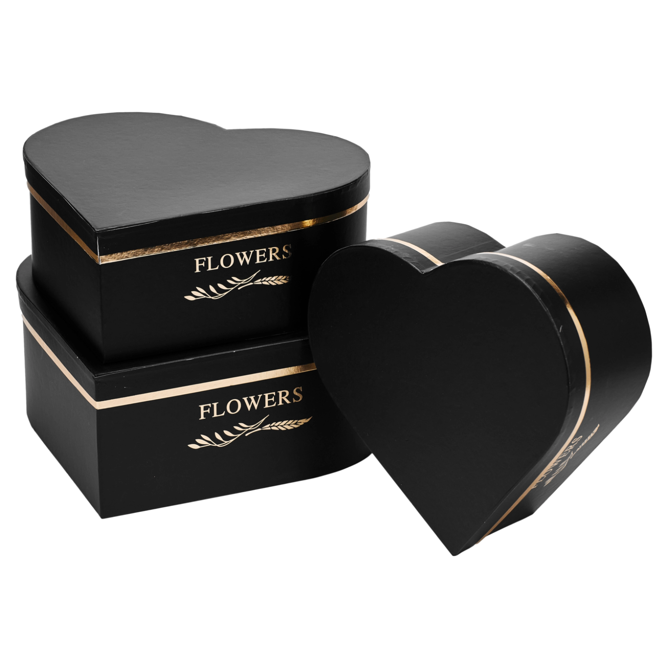 Flower box Heart 28.5x26x11, 26x23.5x10, 23.5x21x8.5 cm Black