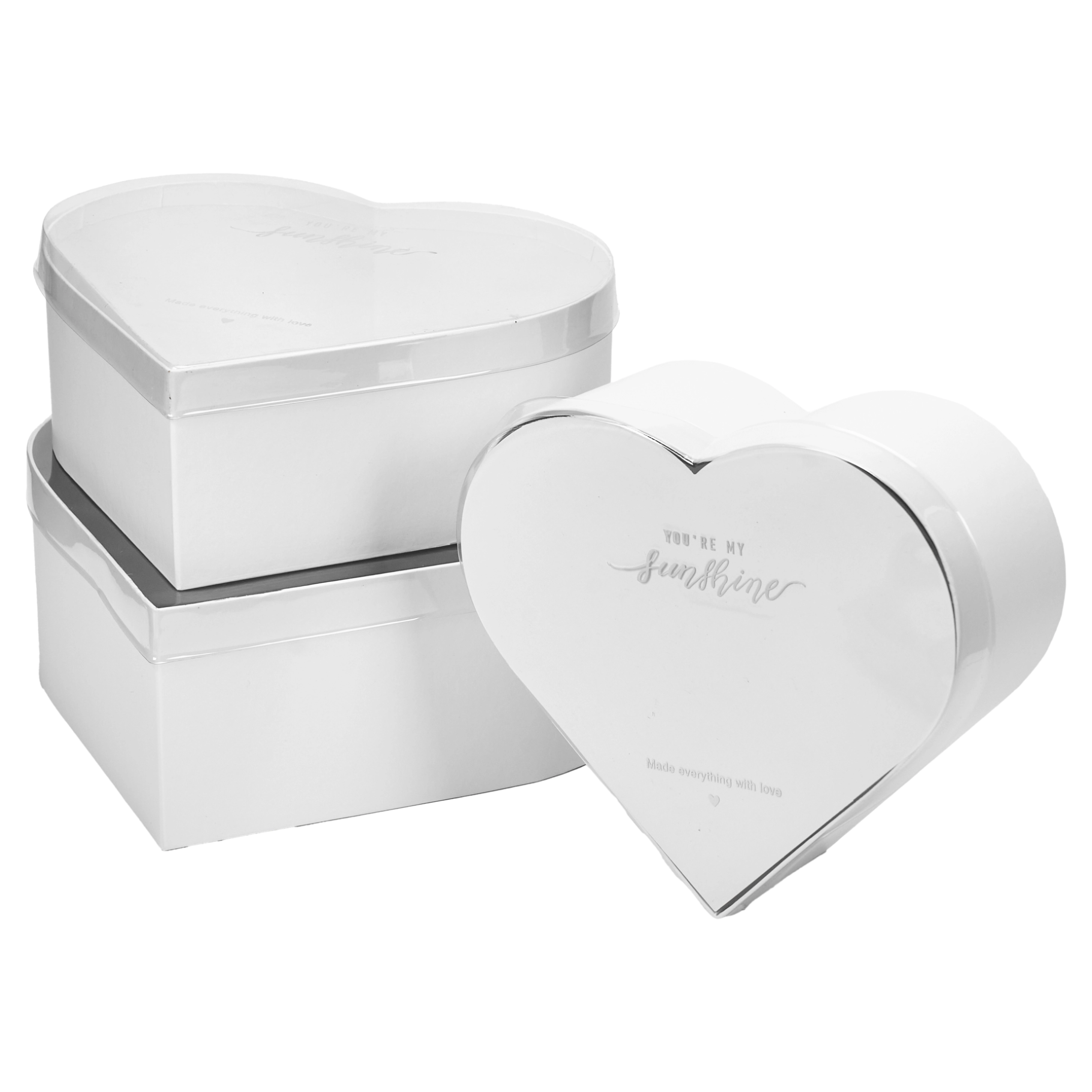 Flower box Heart with transparent lead 28x25x11, 25x23x10, 23x21x9 cm White