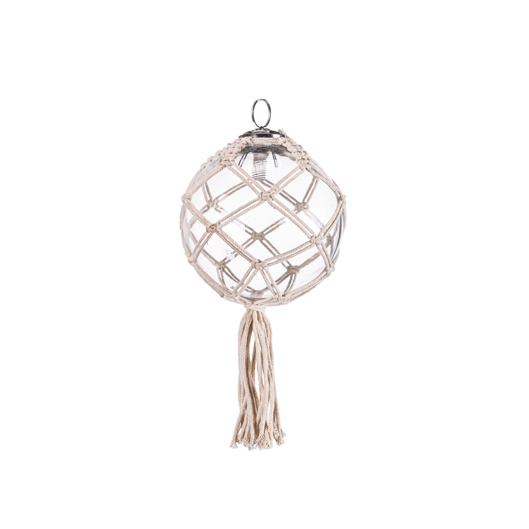 Glass christmas Ball with macrame, Transparent | Wholesale flowers, plants and supplies Glass christmas Ball with macrame, Transparent