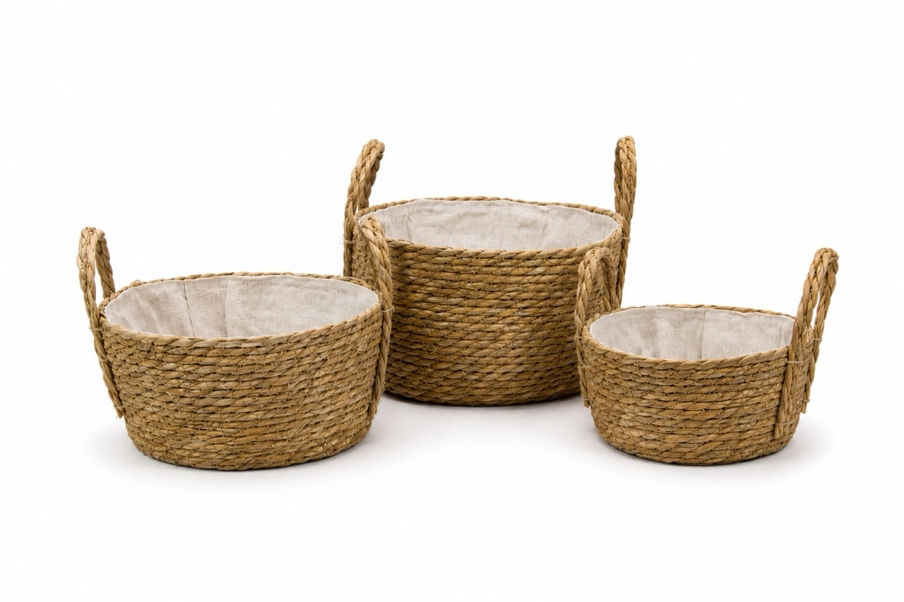 Seagrass baskets D33xH17, D30xH14, D25xH10 cm, 3 pcs
