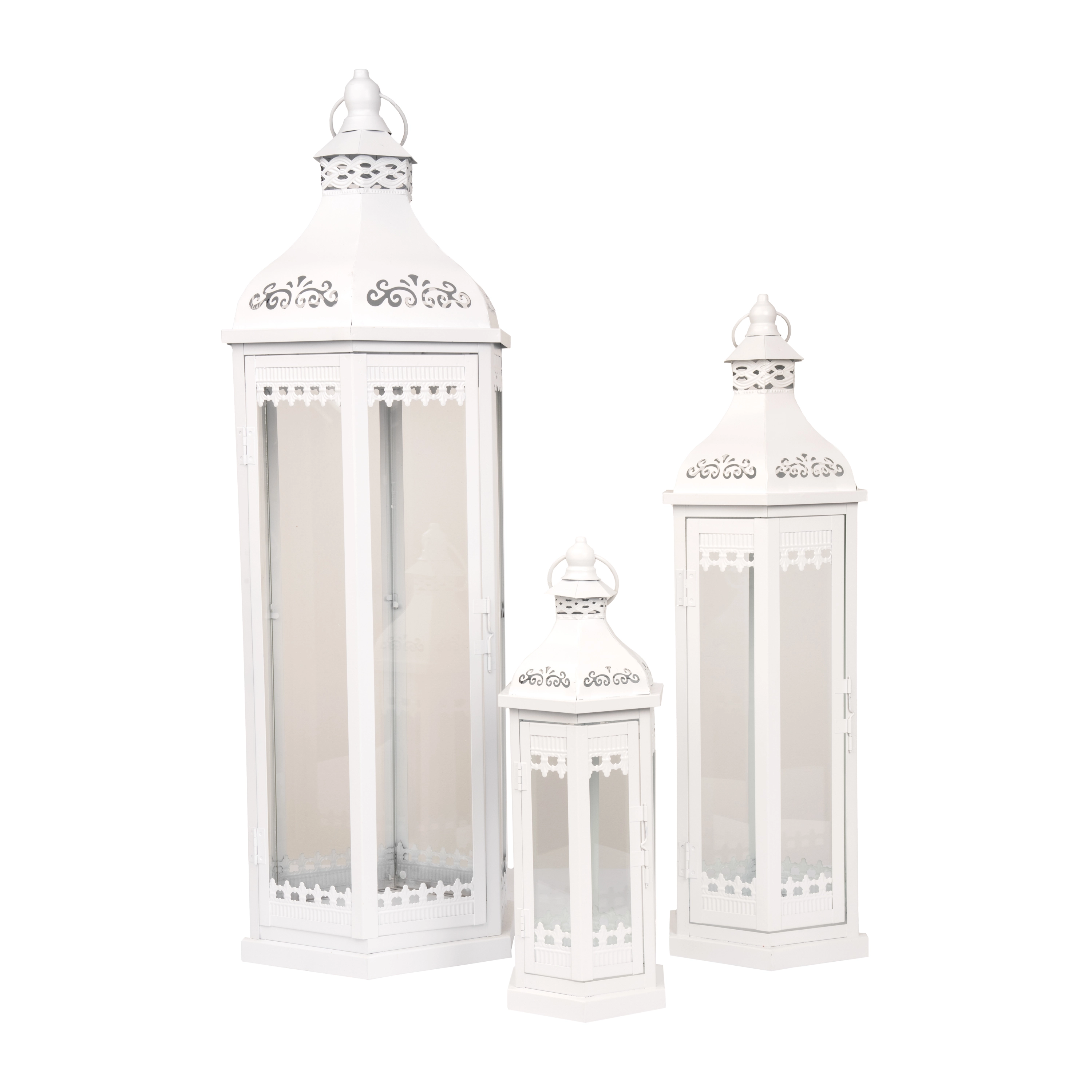 Metal lantern 30x30xH83cm, 21x21xH62cm, 16x16xH41cm,3pcs