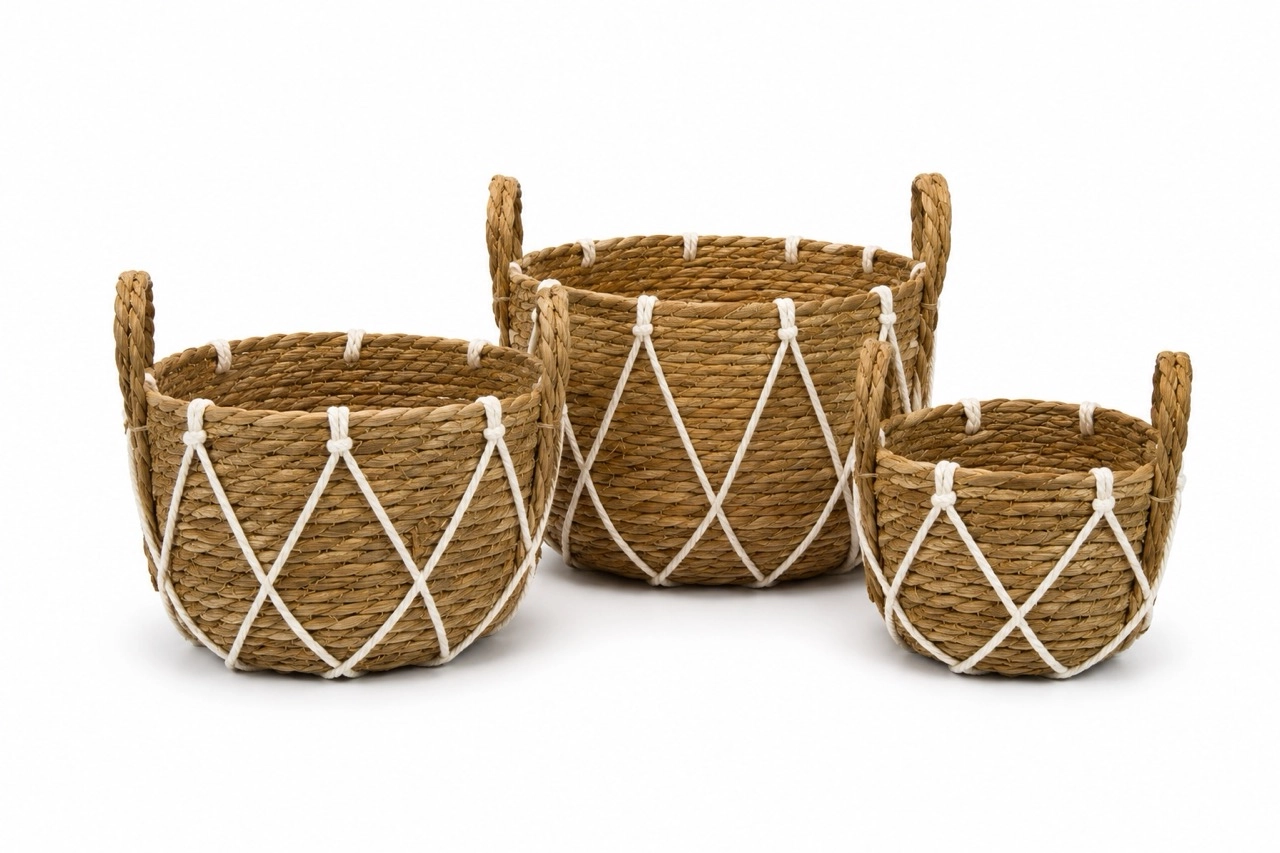 Seagrass baskets D29xH20, D24xH17, D20xH13 cm, 3 pcs