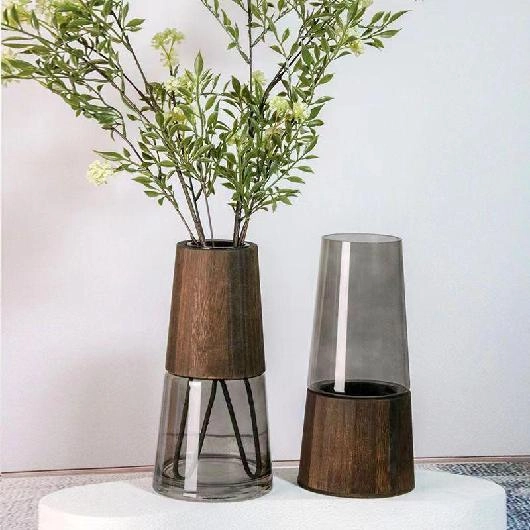 Glass vase Wooden style