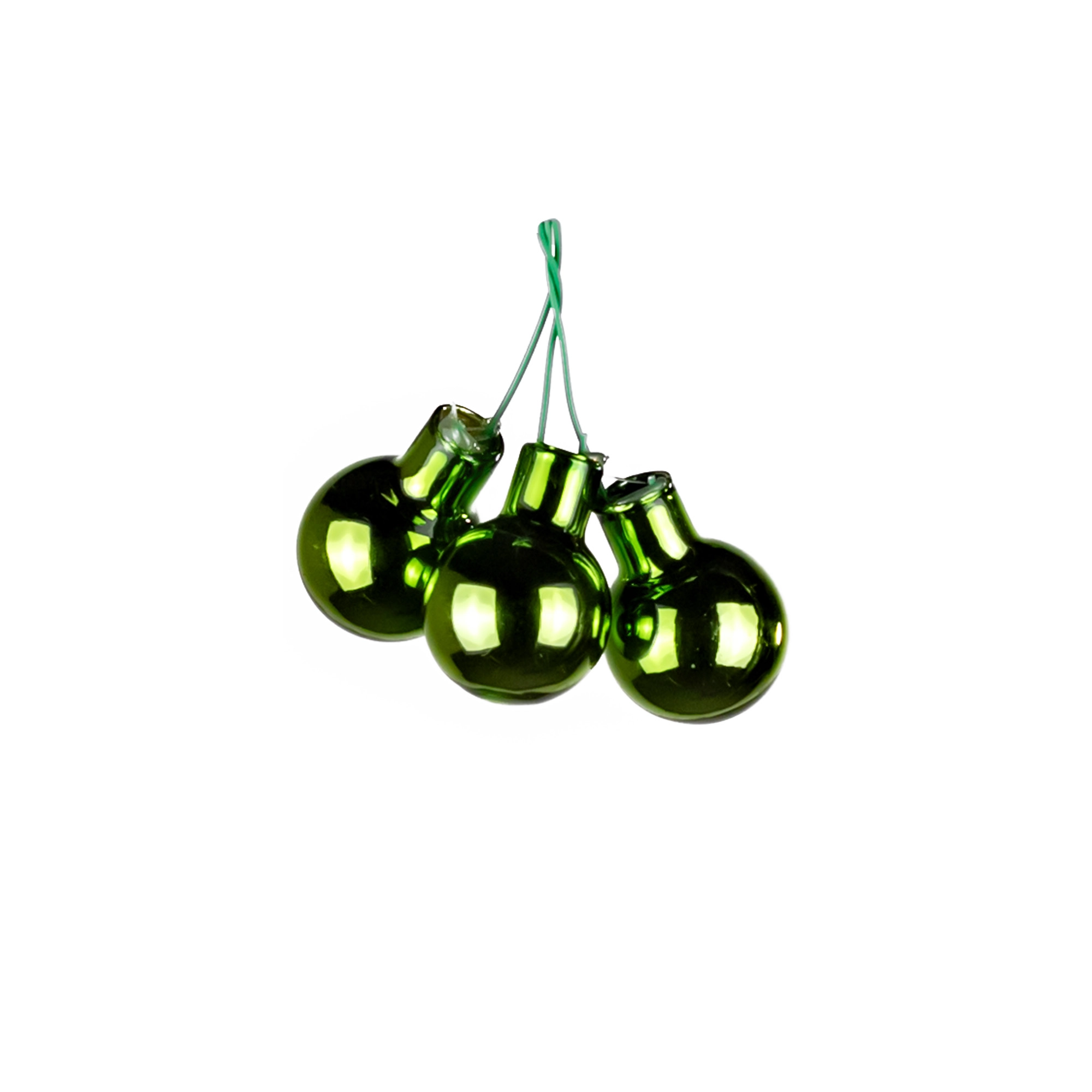 Glass Christmas balls on wire, plain , 144 pcs, Green