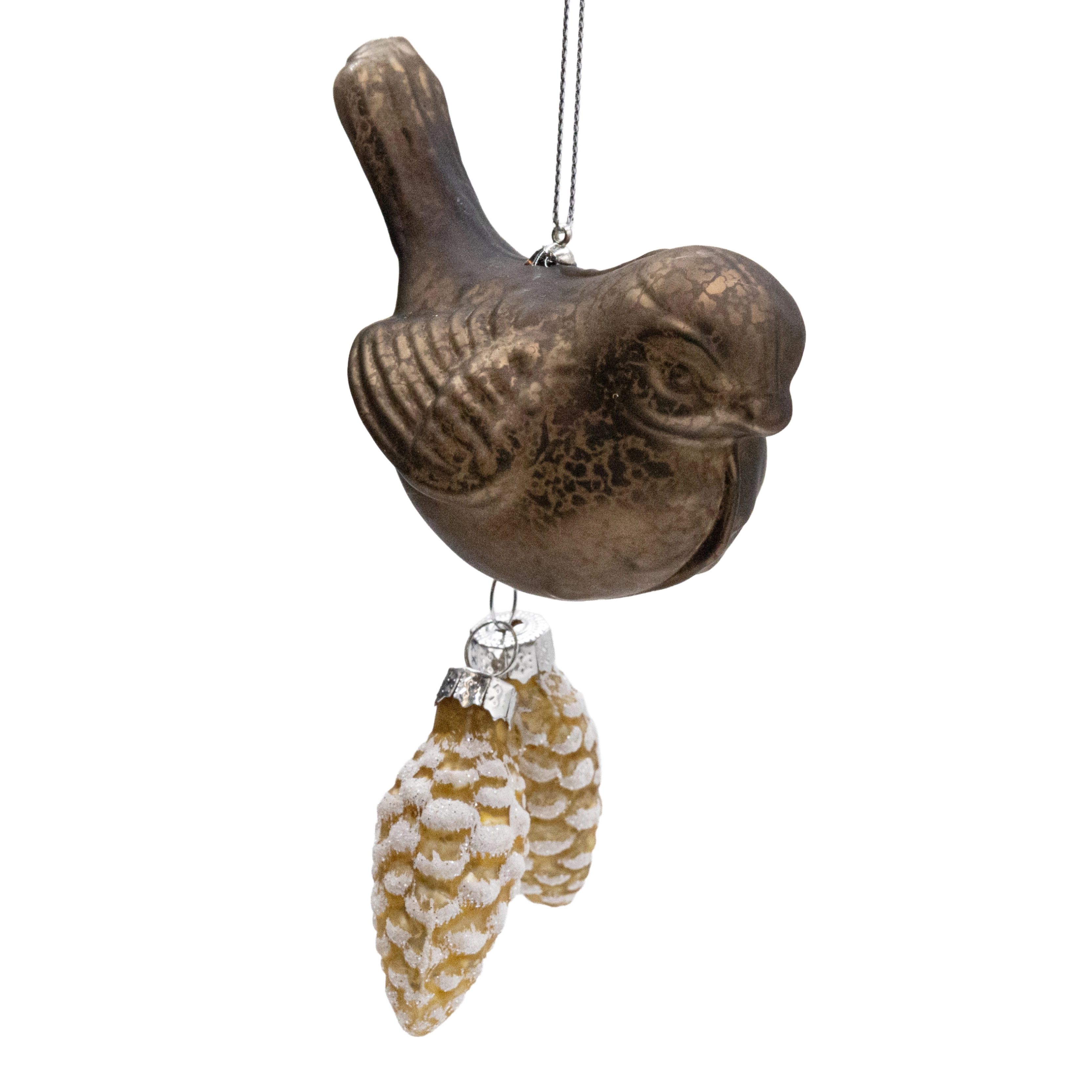 Glass Christmas decoration Bird with pine cone | Wholesale flowers, plants and supplies Glass Christmas decoration Bird with pine cone