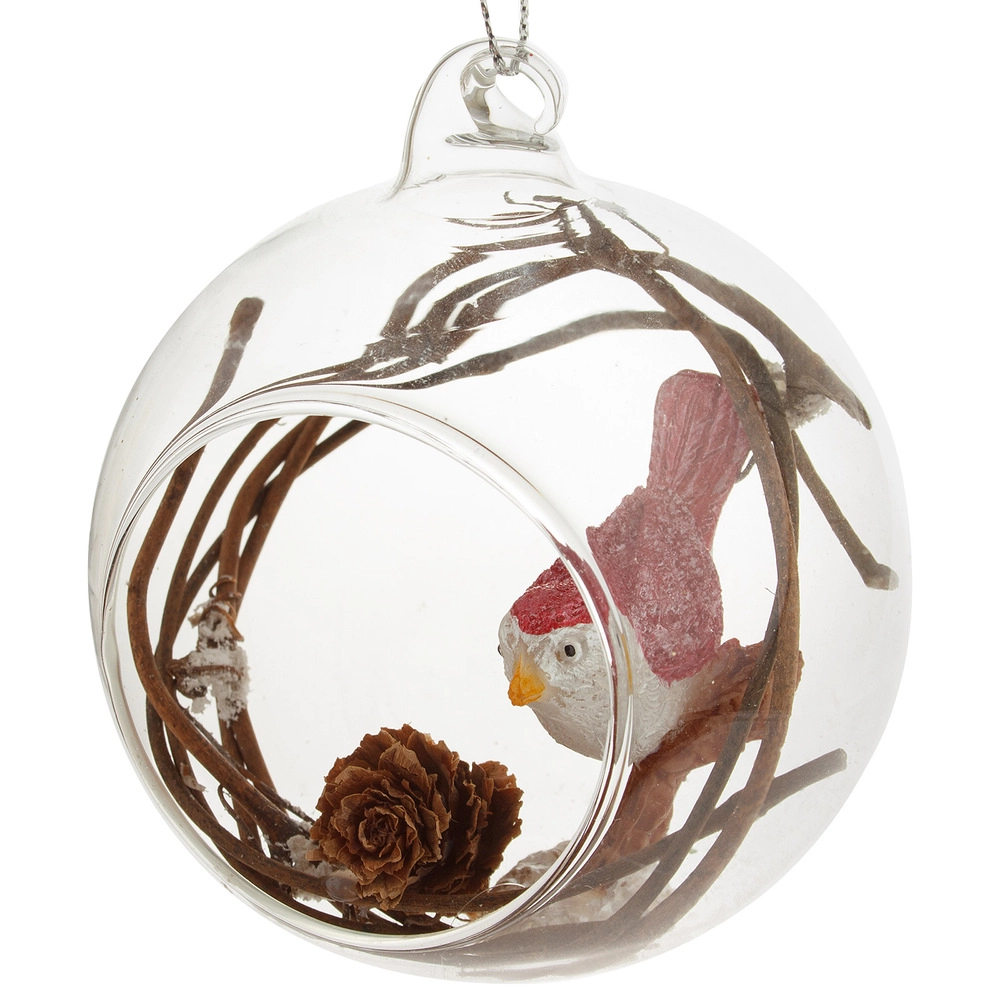 Glass christmas Ball with Bird, Transparent | Wholesale flowers, plants and supplies Glass christmas Ball with Bird, Transparent
