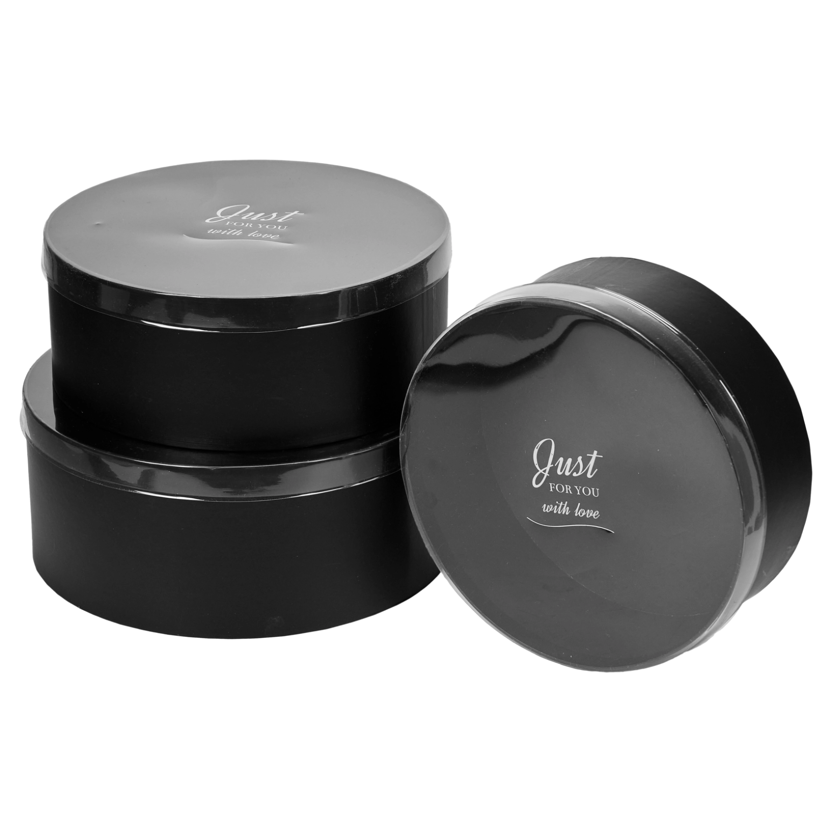 Flower box with transparent lead D26.5xH11, D24xH10, D22.5xH8 cm Black