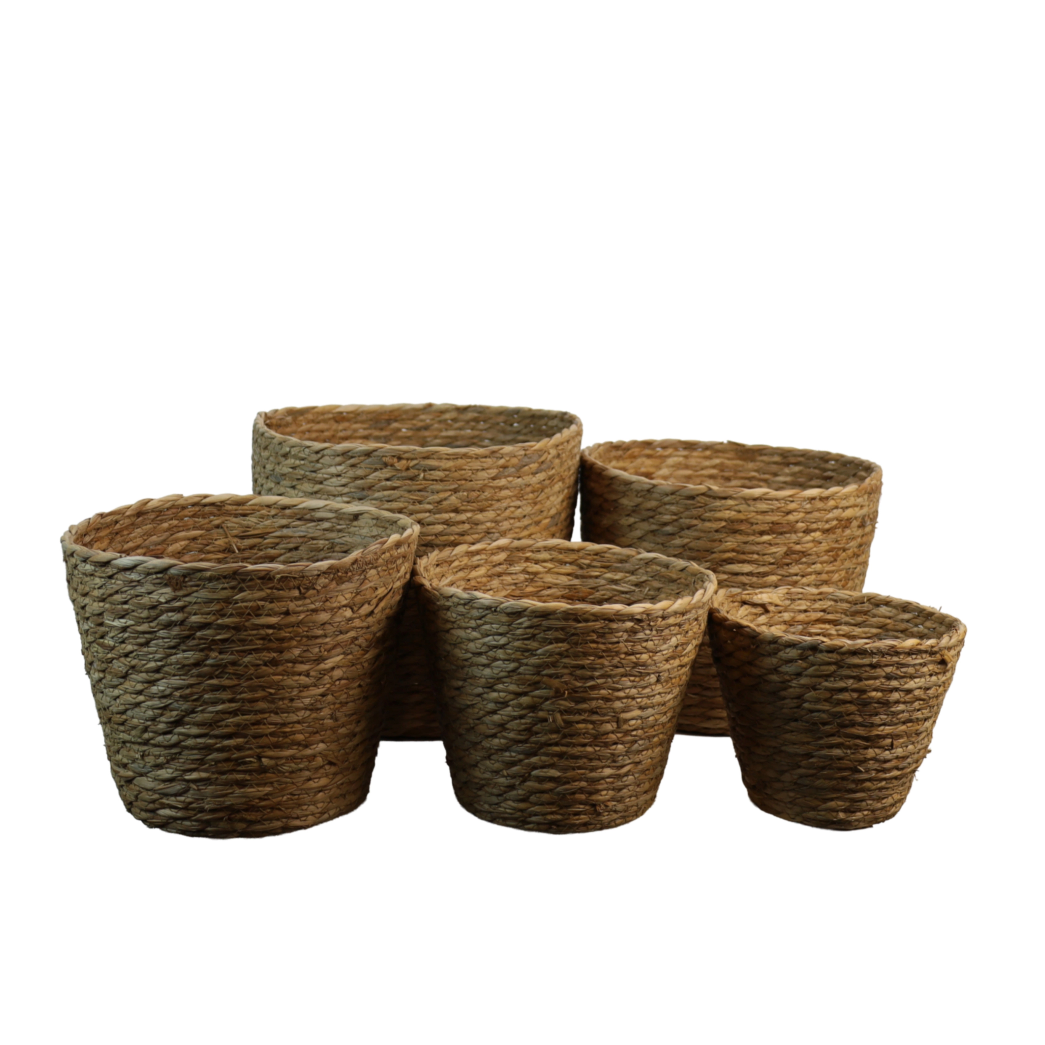Grass baskets, 5pcs, 30x25xH24, 26x24xH20, 22x20.5xH14.5, 19.5x17xH13, 16x15xH9cm