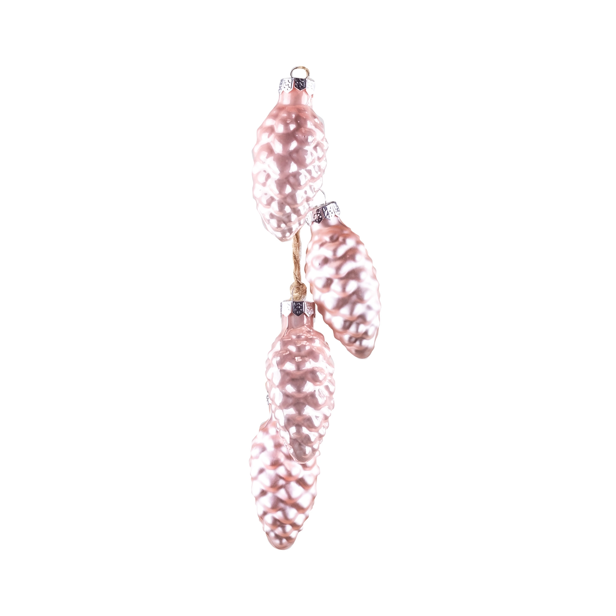 Glass christmas decoration Pinecones on rope, 4pcs, Light pink | Wholesale flowers, plants and supplies Glass christmas decoration Pinecones on rope, 4pcs, Light pink